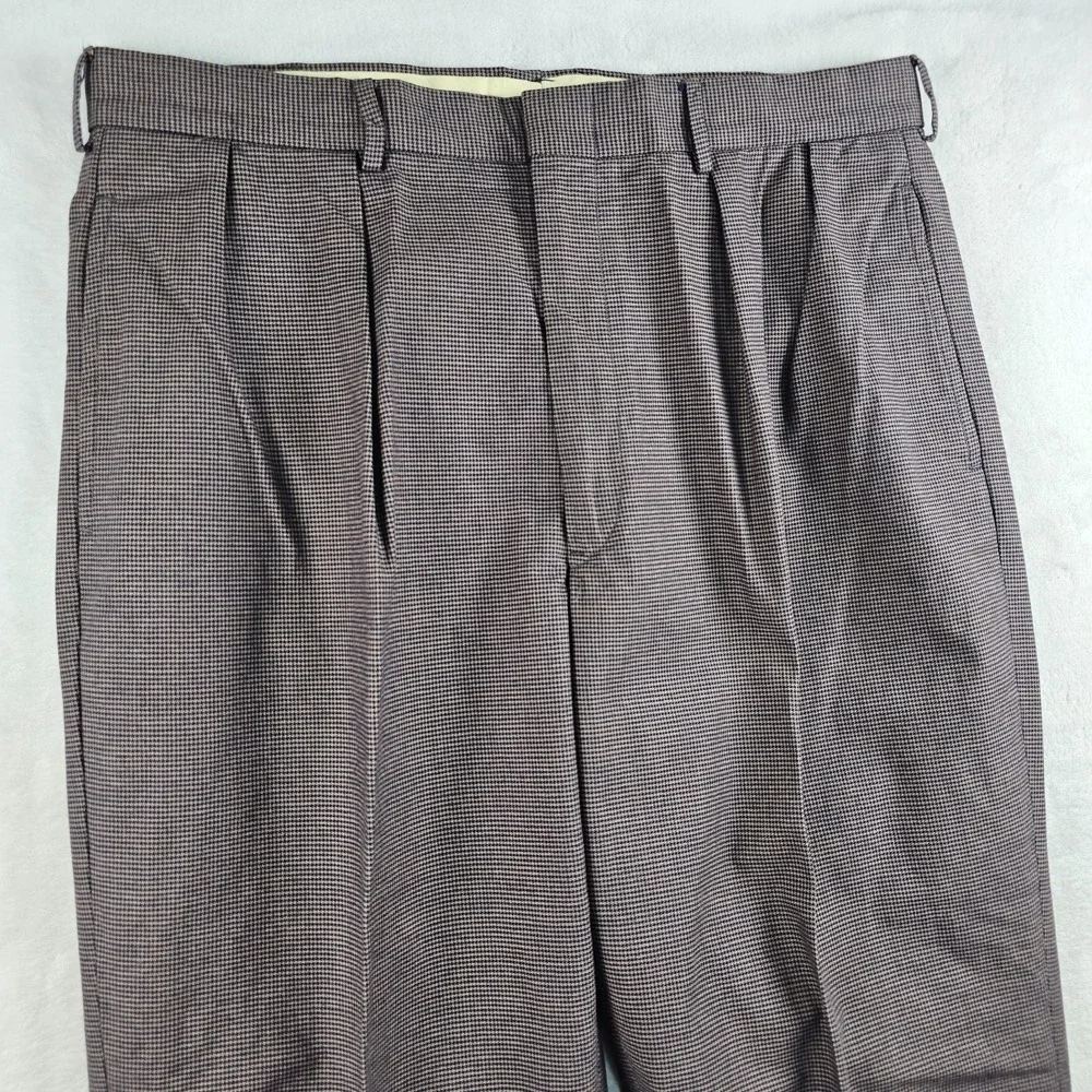 Vtg Polo Ralph Lauren Pleated Houndstooth Trousers 34x30 Cotton Navy Blue Brown